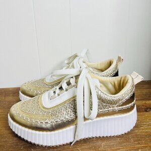 Jessica Carlyle Flori Women's 6 Metallic Gold Coated Platform Tweed Sneakers